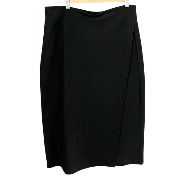 Eileen Fisher Size Small Black Washable Crepe Stretch Faux Wrap Pencil Skirt - Picture 2 of 10
